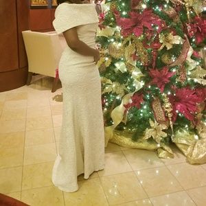 Betsy & Adam Ivory & Gold Evening Gown